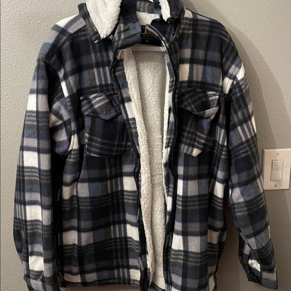 Mens Padded Hooded Sherpa Fur Lined Lumberjack Flannel Work Jacket Warm Thick - Picture 2 of 8